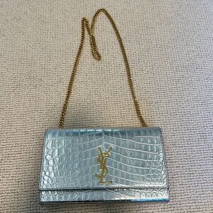 Saint Laurent Classic Monogram Crossbody Bag Crocodile Embossed Leather